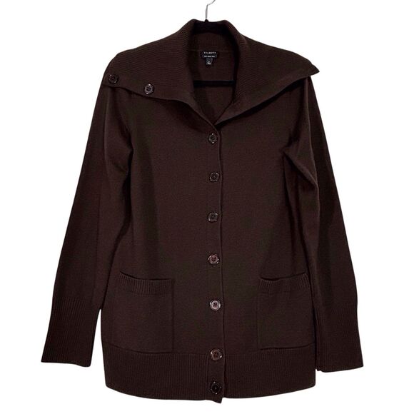 Talbots Merino Wool Cardigan Shawl Neck Large Brown Cozy Sweater Winter - Picture 3 of 9